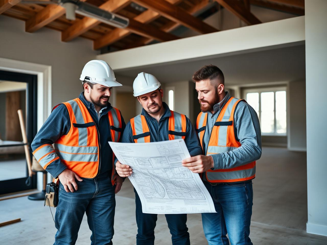 Brazcut team reviewing remodel plans on site